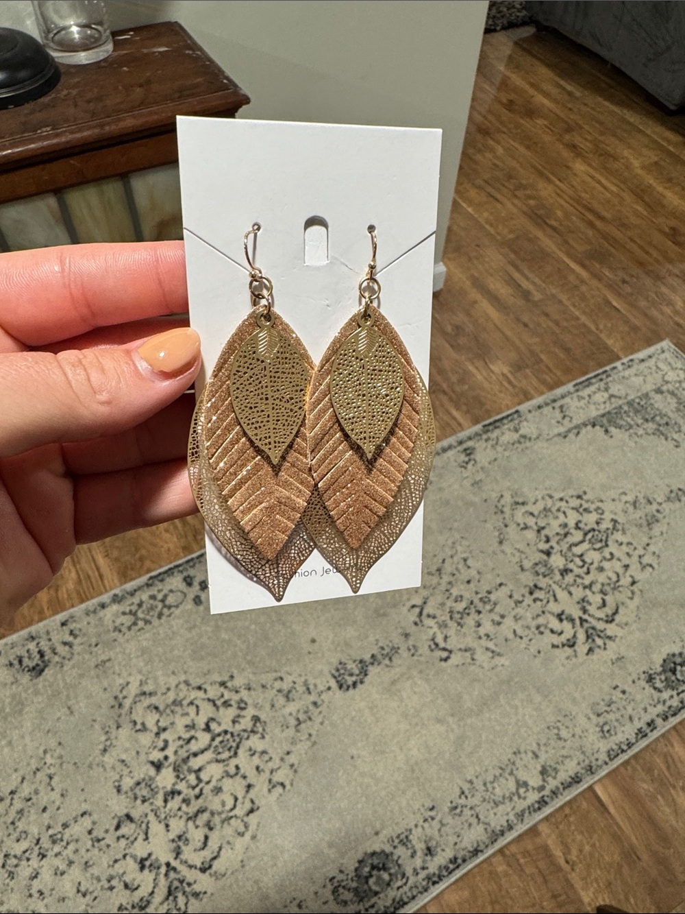 Layered Leaf Gold Drop Earrings